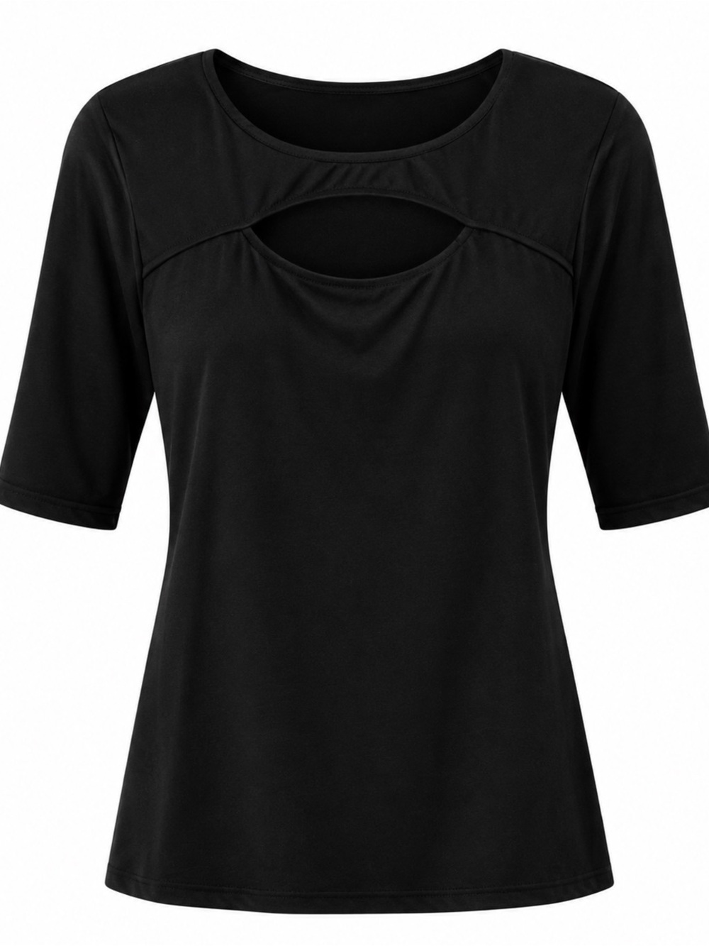 Green Envelope Black Short Sleeve Cutout Scoop Neck Top